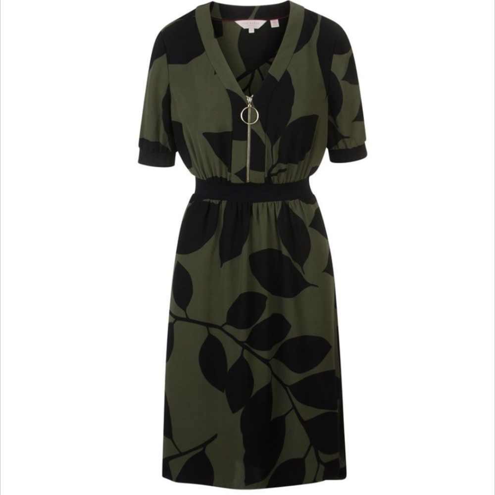 TED BAKER* telavee maple swirl zip front short sleeve dress.